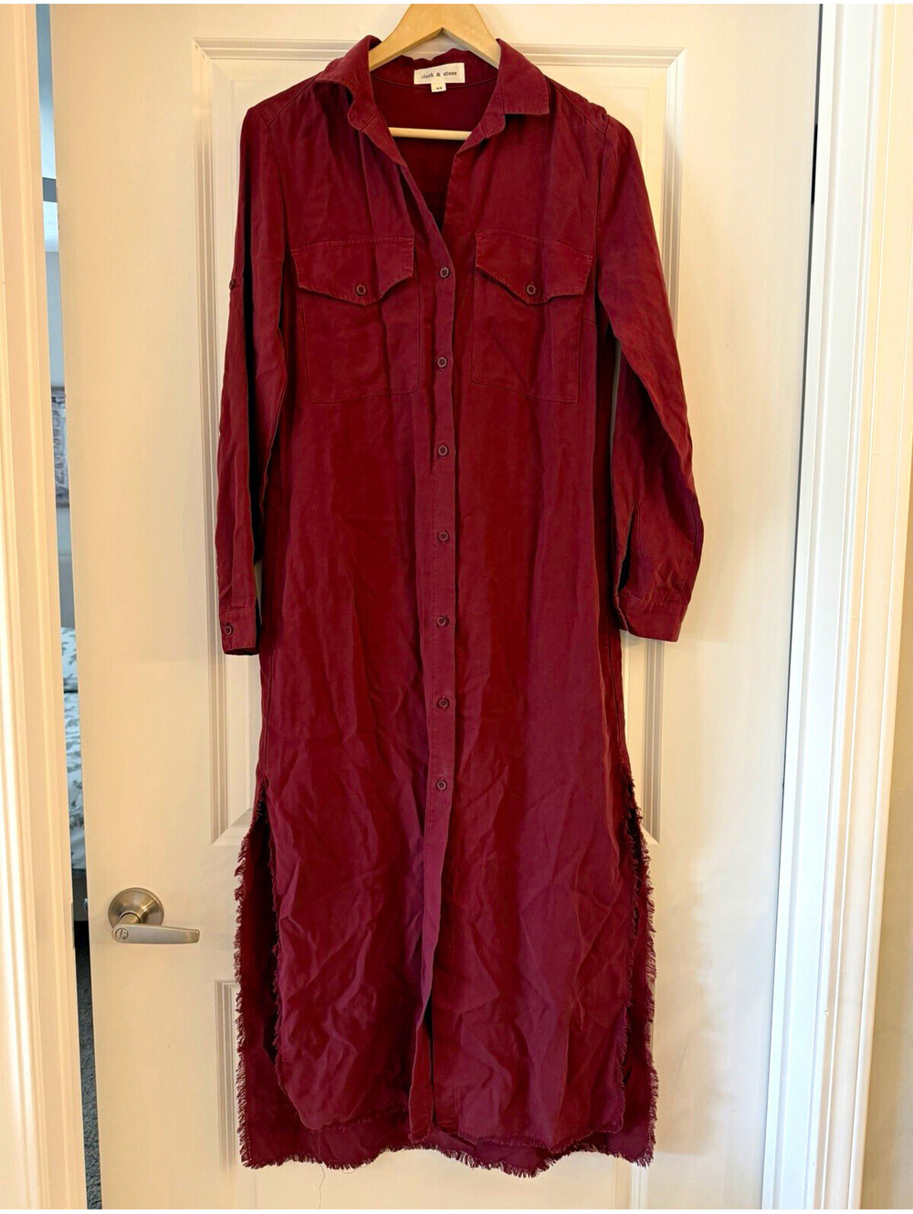 Anthropologie Cloth & Stone XS Burgundy Shirt Dress Midi Long Sleeve Fall Boho